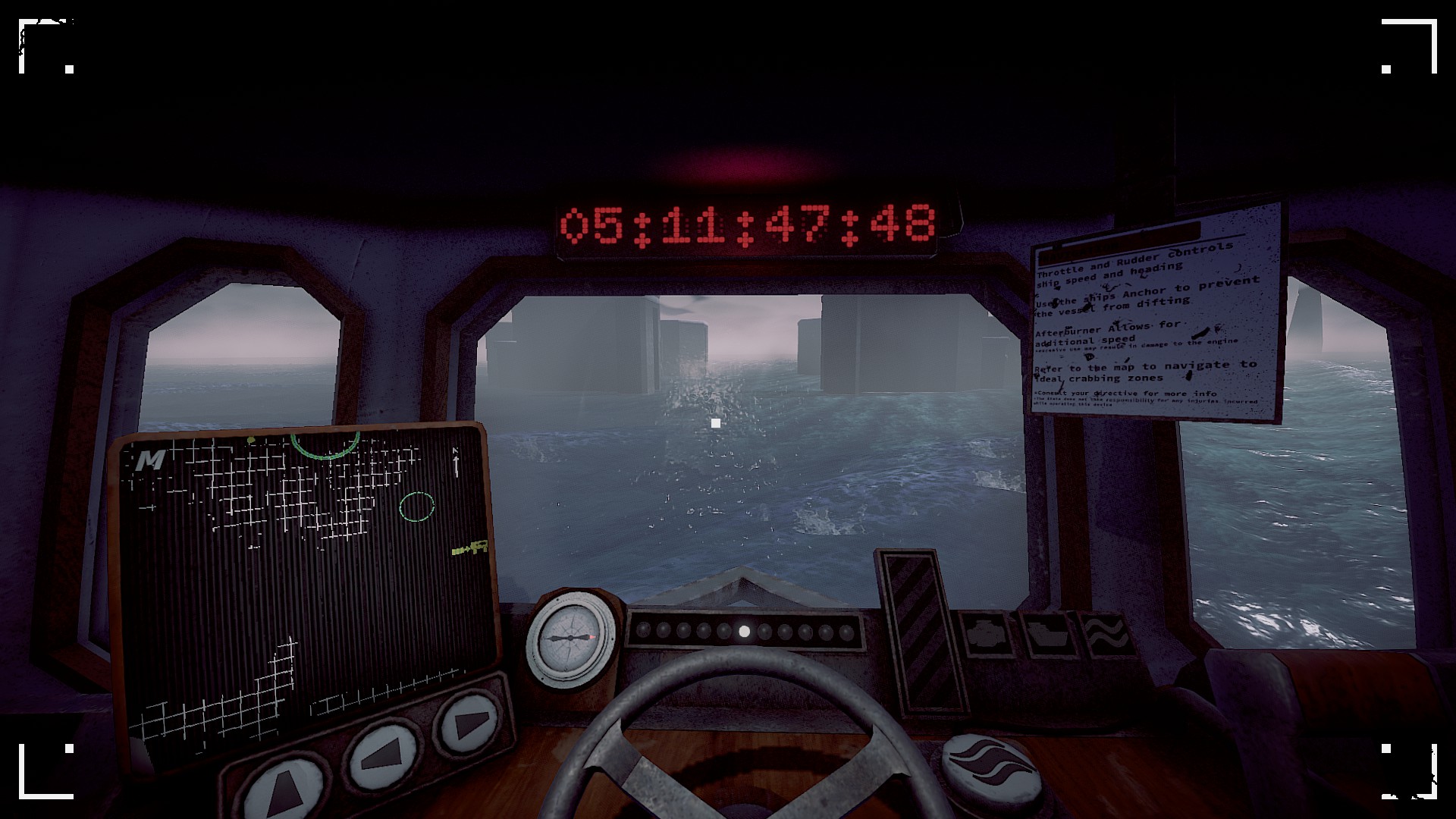 Gameplay screenshot of Crabmeat, showing the protagonist on a boat.