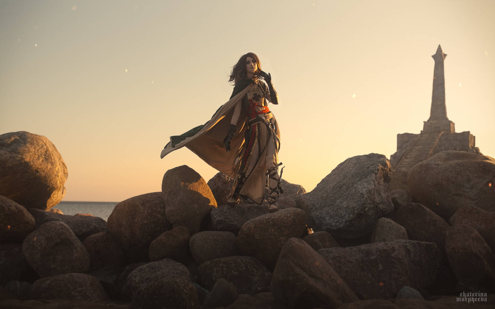 Reganight as Emerald Herald, standing in a serene, contemplative pose