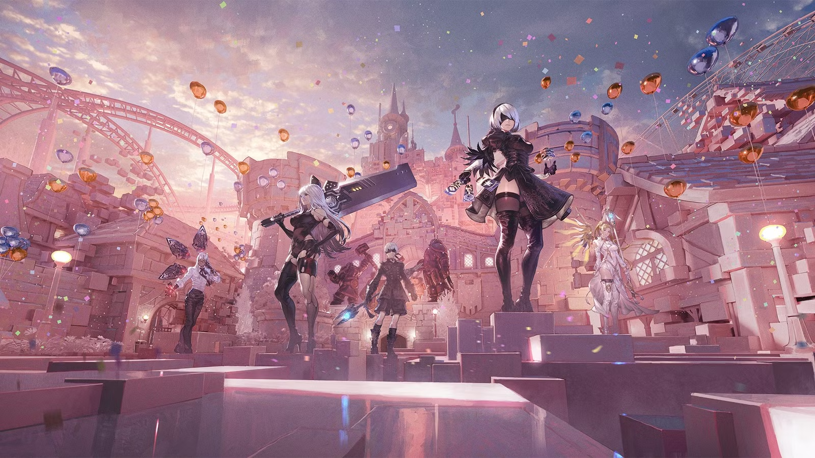 Overwatch NieR collaboration themed lobby and rewards screen