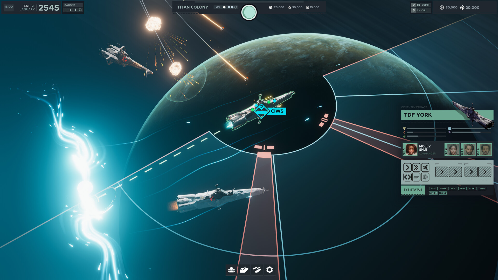 Another gameplay screenshot from Falling Frontier displaying a space combat scene.