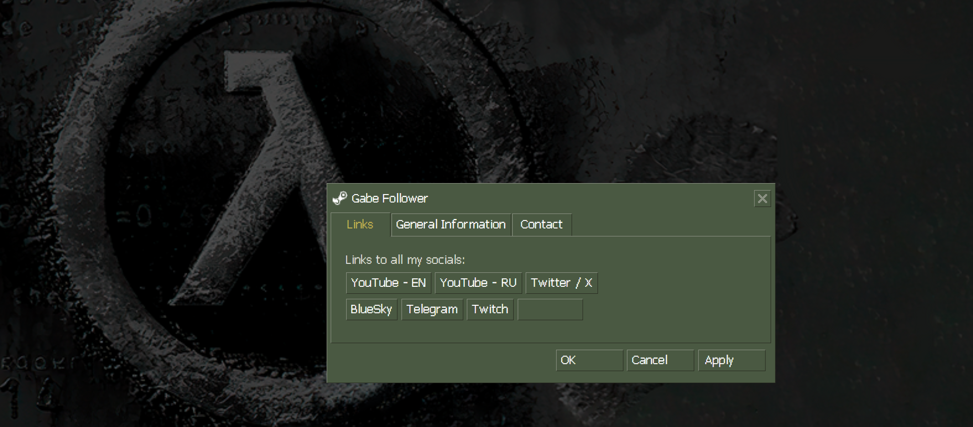 Screenshot of Gabe Follower page with Half-Life logo