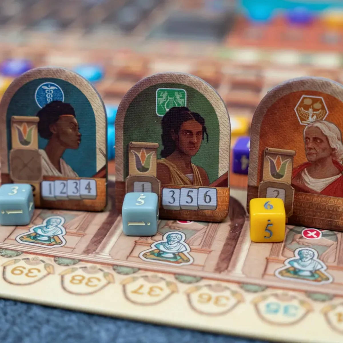 Close-up of game pieces and artwork