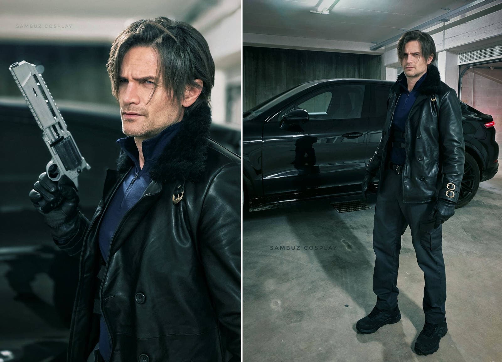 Close-up of SambuZ as Leon Kennedy, showcasing his aged features and determined look.