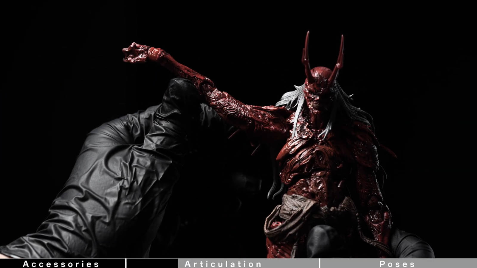 The Yaksha King figure with various interchangeable parts and accessories laid out