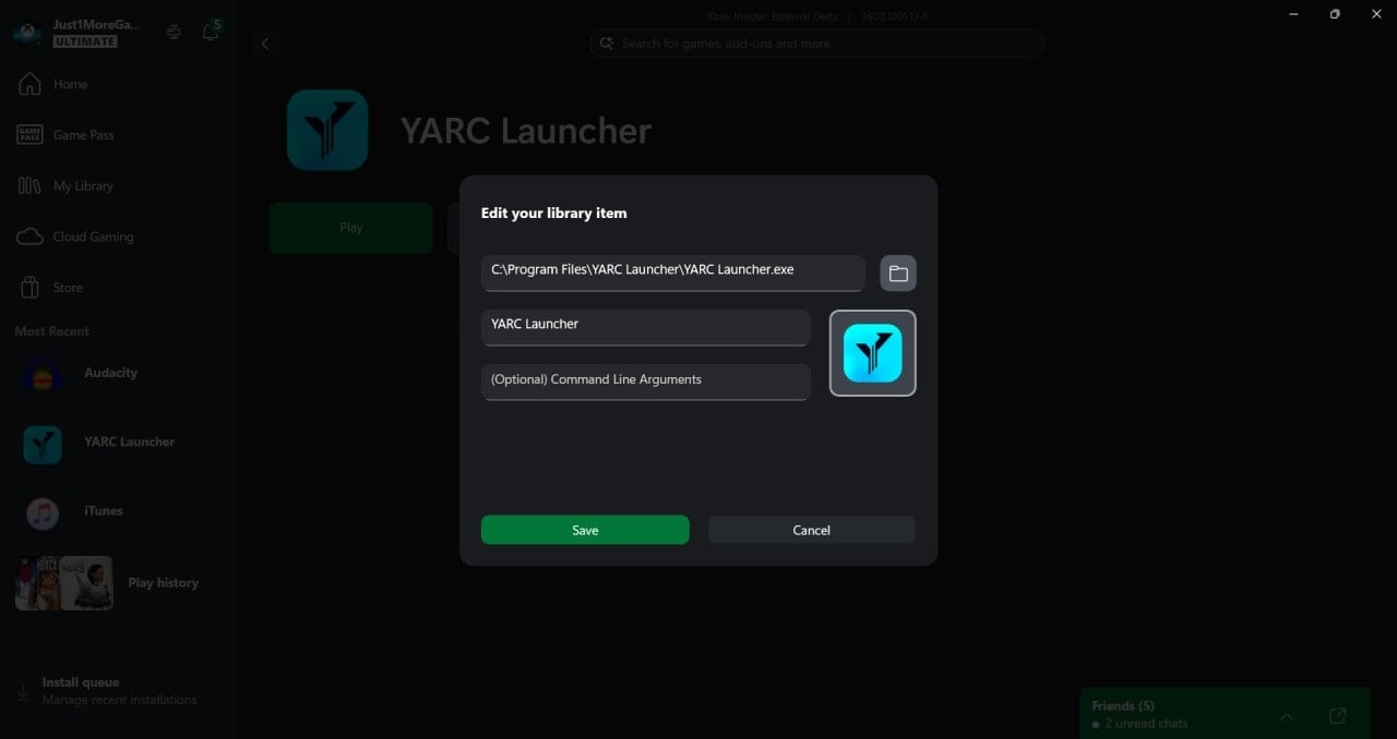 Скриншот меню добавления сторонних приложений в библиотеку Xbox.