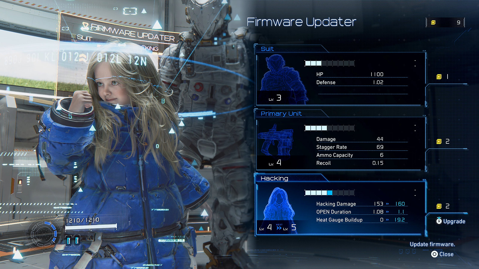 Игровой скриншот, показывающий процесс взлома в Pragmata