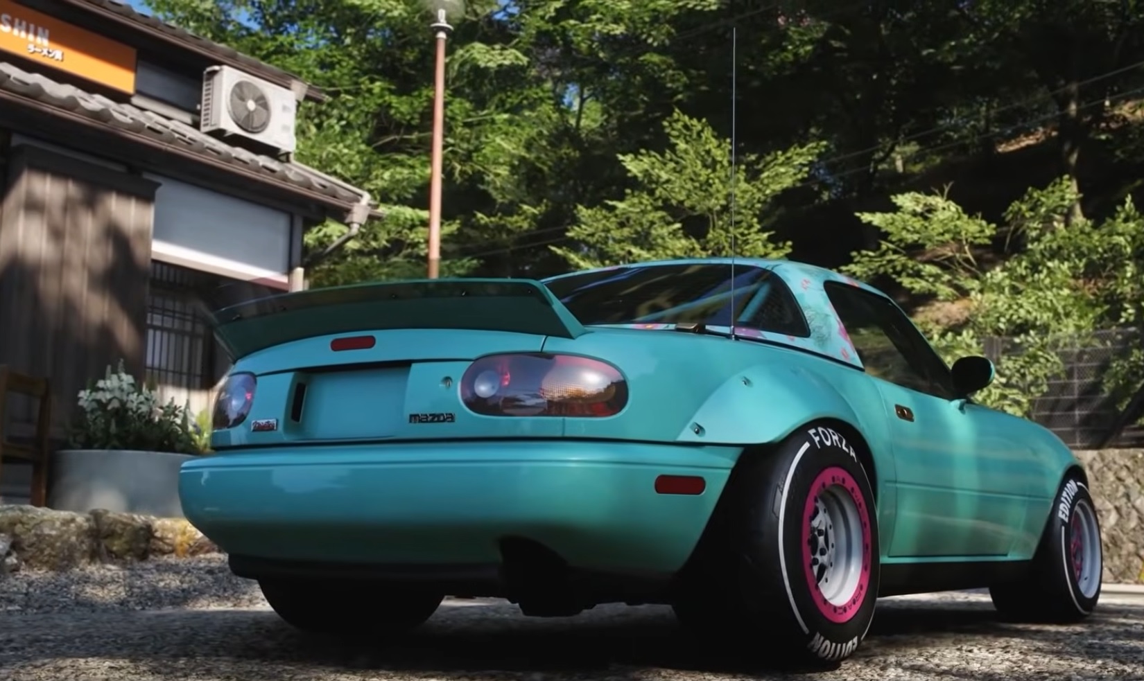 Close-up of a customized car in Forza Horizon 6, showing engine details