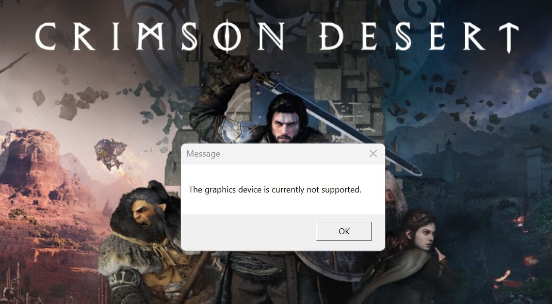 Error message displayed on screen, related to Crimson Desert and Intel Arc GPU issues
