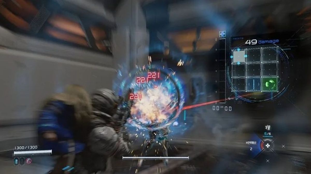 Pragmata gameplay screenshot showing a character in a dynamic pose during combat.