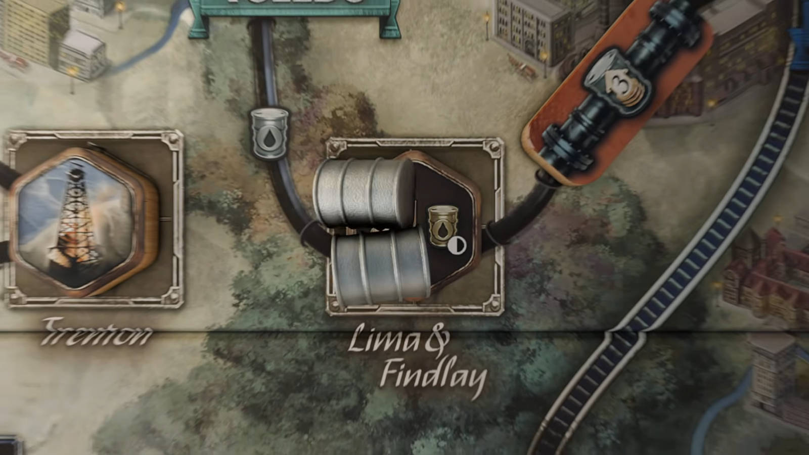 Game board elements from Brass: Pittsburgh