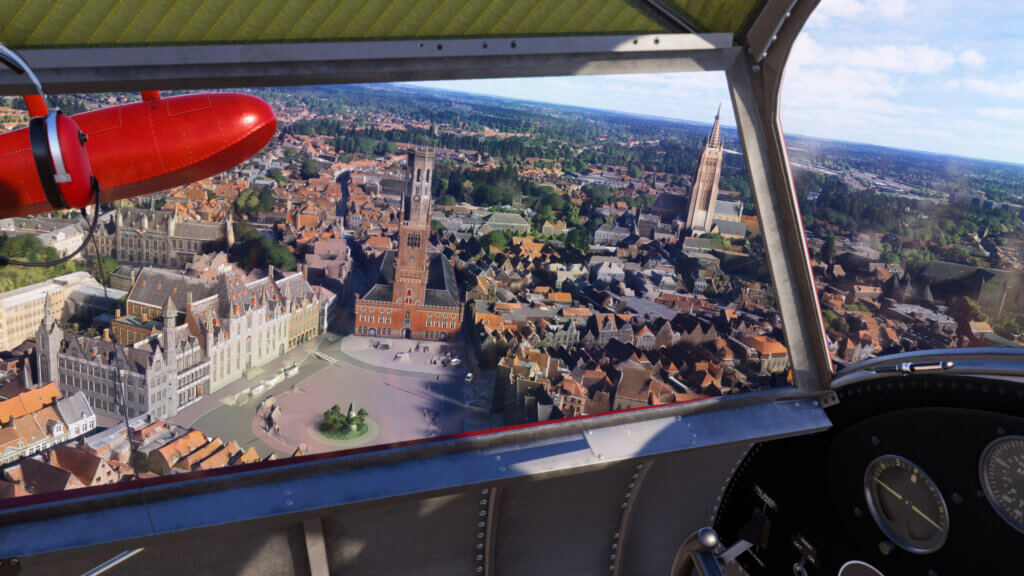 Screenshot from MSFS 2024 showing the city of Bruges