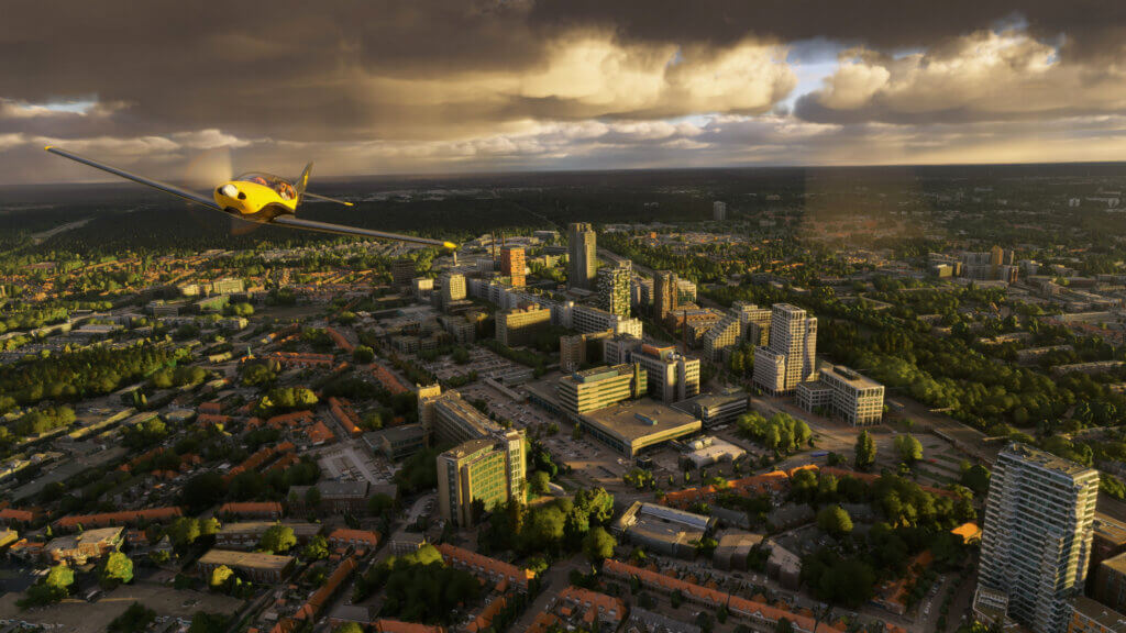 Screenshot from MSFS 2024 showing the city of Eindhoven