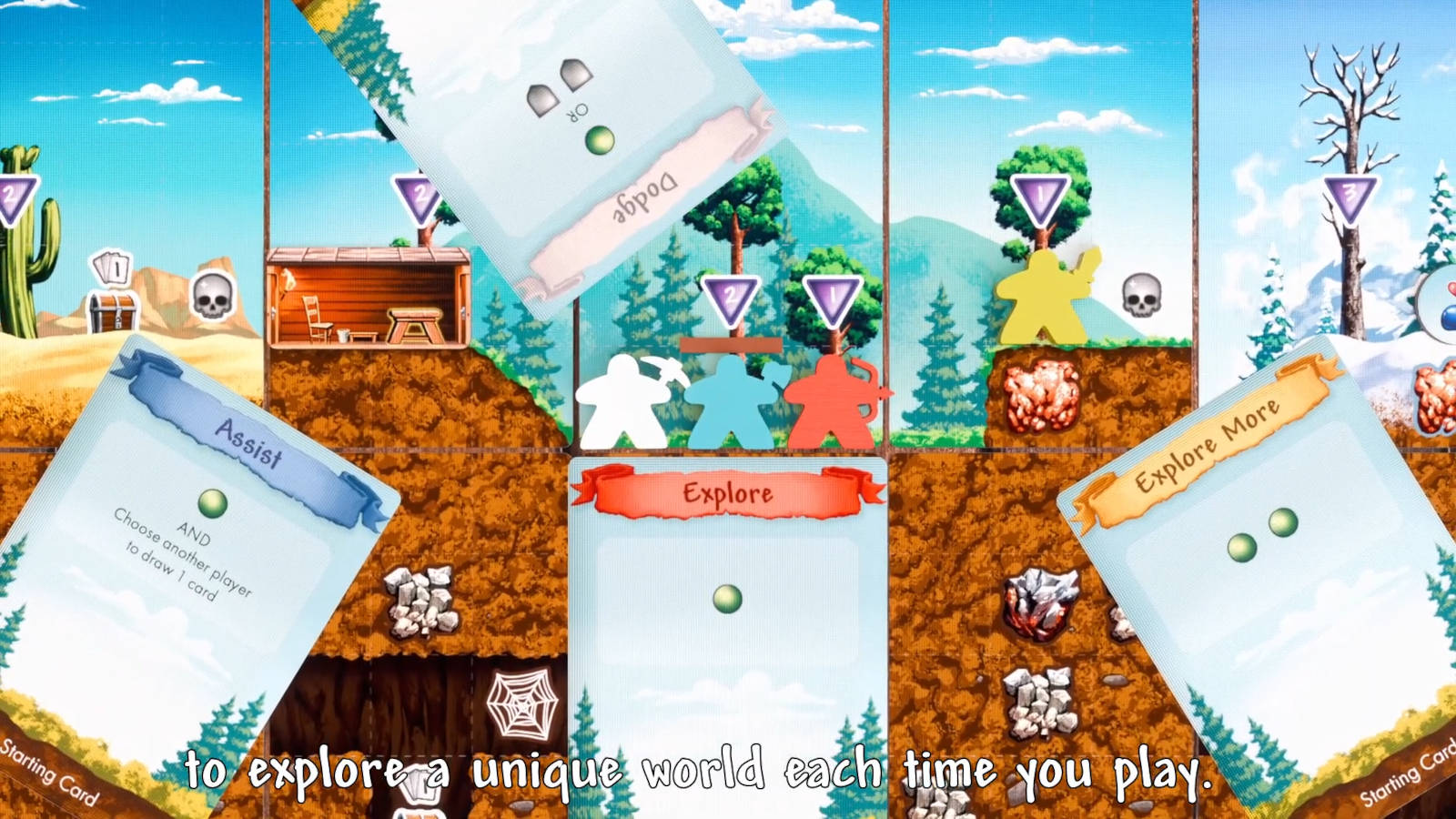 Пример игрового поля и персонажей Terraria: The Board Game