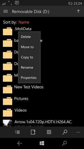 Предварительный обзор Windows 10 Mobile. Скриншоты. Файловый менеджер