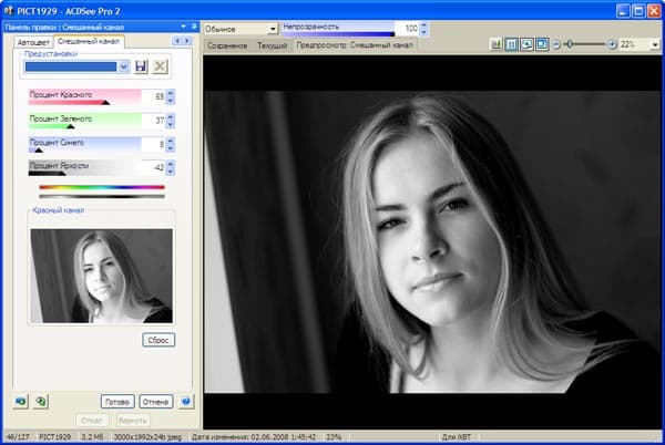 Смешивание цветовых каналов в ACDSee Pro 2 Photo Manager