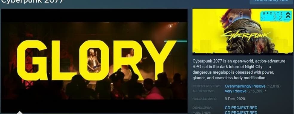 Cyberpunk 2077 спустя 4 года получила «крайне положительную» оценку в Steam