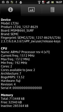 системные данные Sony Xperia S — системные данные