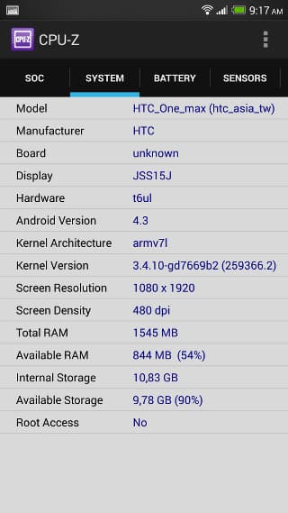 Конфигурация HTC One max