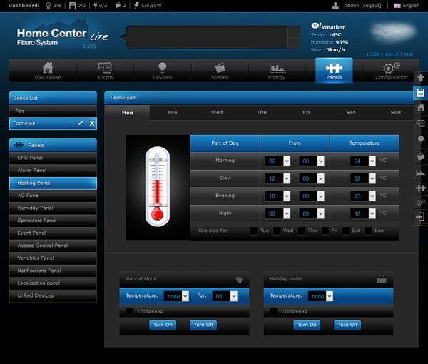 Интерфейс настройки Fibaro Home Center Lite