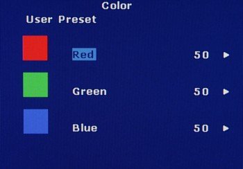 OSD, Color Temperature, user submenu.