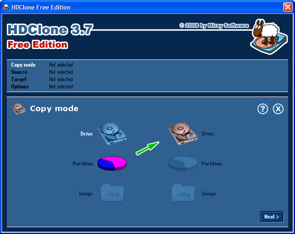 Рабочее окно HDClone