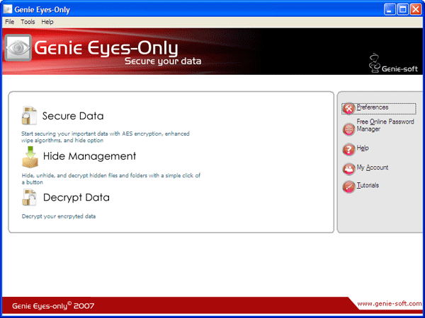 Главное окно Genie Eyes-Only