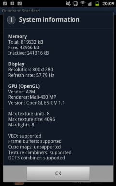 Galaxy Note, информация о системе