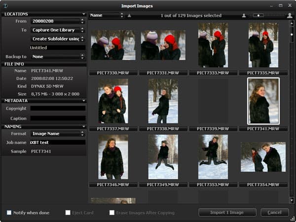 Импорт изображений в библиотеку Capture One 4