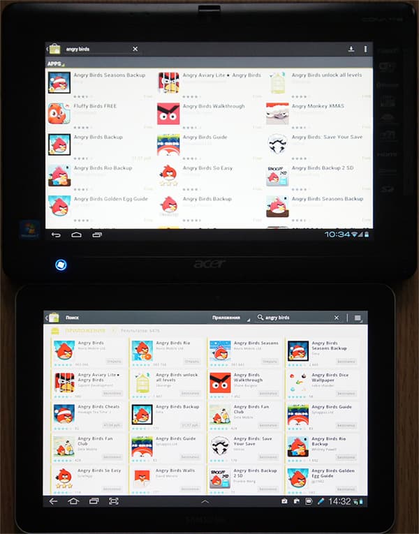 результаты поиска по маркету в Android 4.0 и 3.0