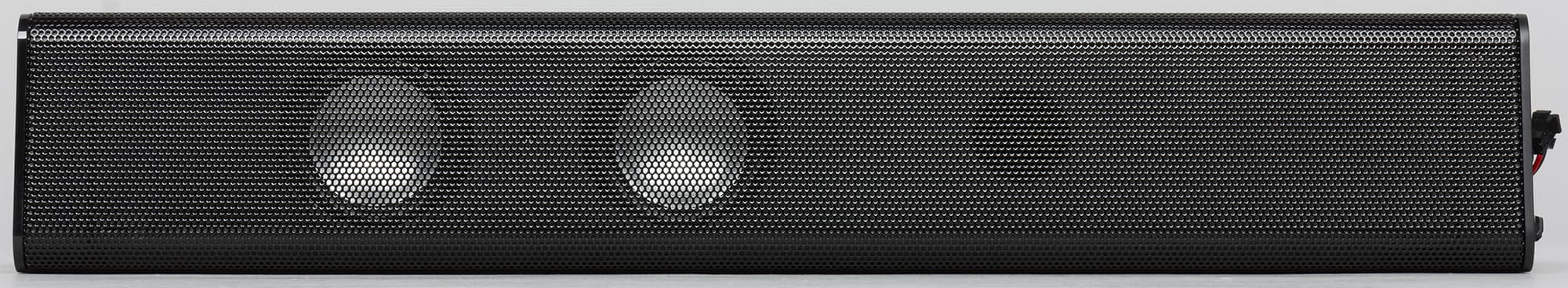 Корпус саундбара выполнен из пластика, динамики закрыты металлической сеткой.