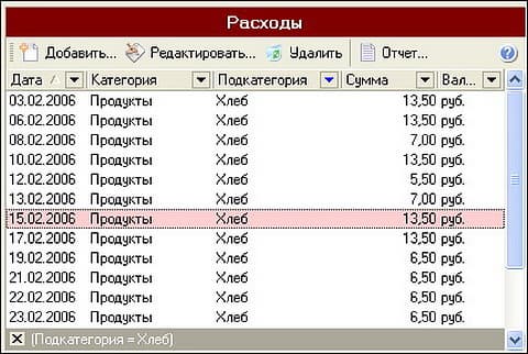 Пример фильтрации по подкатегориям