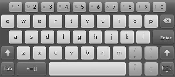 Экранная клавиатура на планшете HP TouchPad