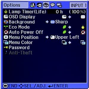 Options menu