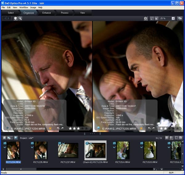 Управление документами внутри проекта DxO Optics