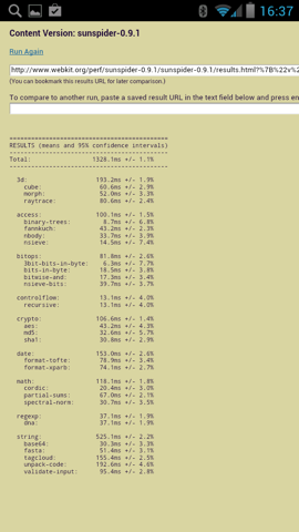 Обзор DNS SI4301. Скриншоты. SunSpider