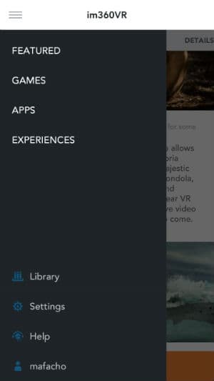 Скриншот приложения Oculus
