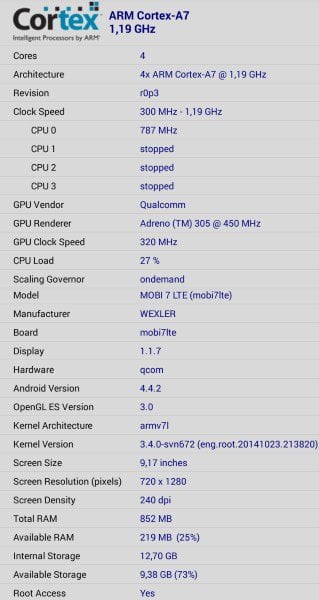 Характеристики Wexler Mobi 7 LTE