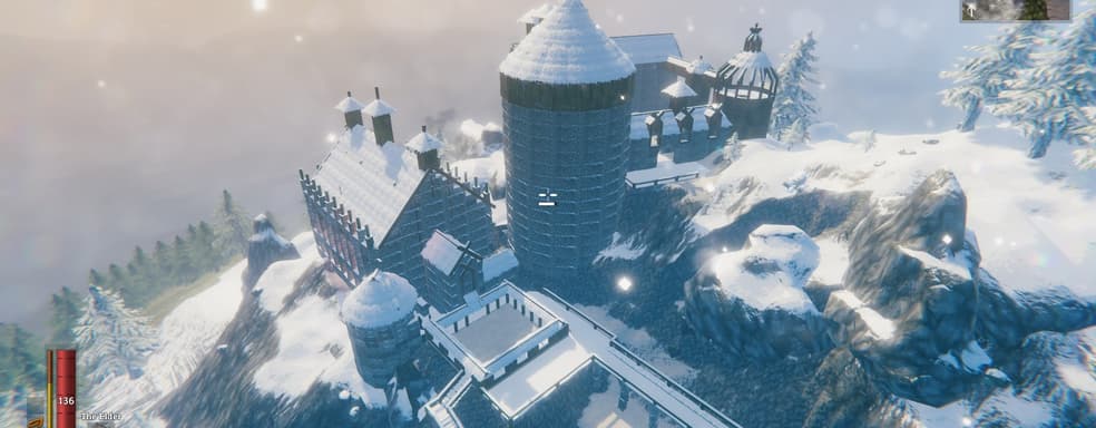 Игрок строит Хогвартс в Valheim