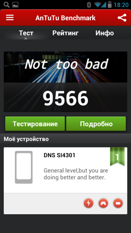 Обзор DNS SI4301. Скриншоты. AnTuTu