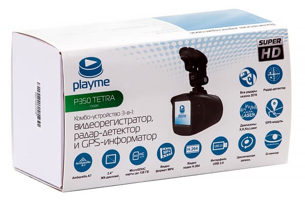 Видеорегистратор с радар-детектором и GPS-информером Playme P350 Tetra