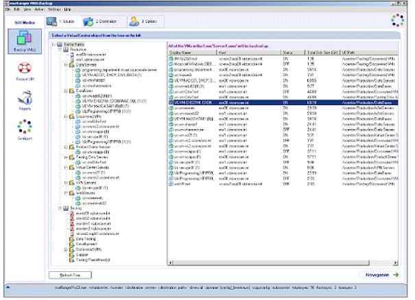Главное окно esxRanger
