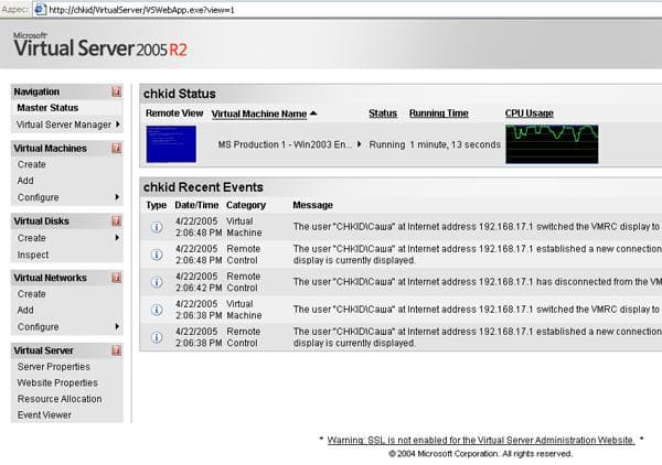 Панель управления Microsoft Virtual Server
