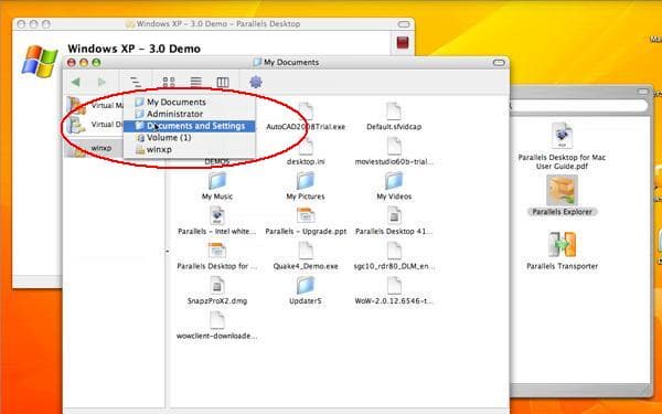 Пример использования функций Parallels Explorer