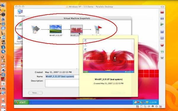 Цепочка снапшотов в Parallels Desktop