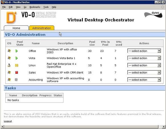 Консоль управления пулами виртуальных машин Dunes VDO