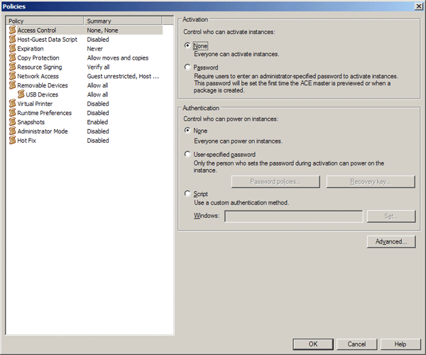 Настройка политик для защищенного окружения ACE