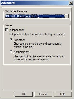 Расширенные настройки виртуального диска