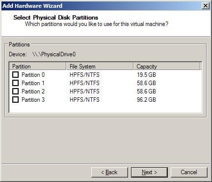 Выбор разделов для размещения данных виртуальной машины