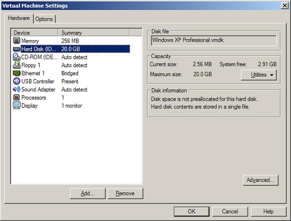 Свойства виртуального диска