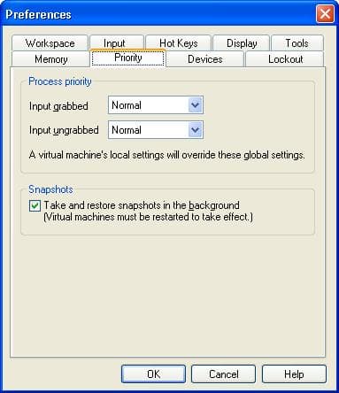 Окно настроек приоритетов виртуальных машин